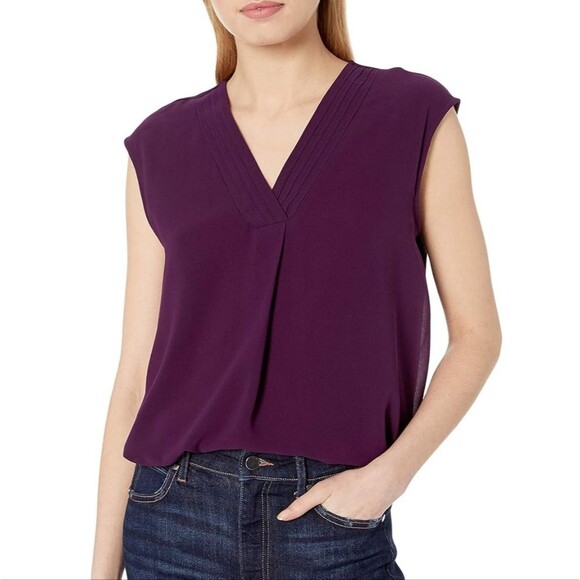 Calvin Klein Purple Women's Sleeveless Top with Chiffon Overlay - Picture 1 of 7